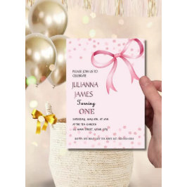 ピンクコケエレガントット第1誕生日招待状 招待状