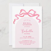 ピンクコケガーリートリボンボウアーチブライダルシャワー 招待状 (正面)