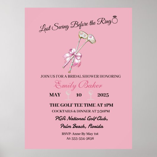 ピンクコケッティ ゴルフ "結婚式前の最後のスイング" ポスター (正面)