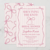 ピンクコケッテ ボウ タイング ザ ノット ブライダル シャワー 招待状 (正面/裏面)