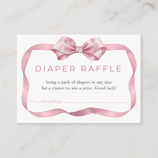 ピンクコケットおむつラッフルカードエレガント – ボウバブ エンクロージャーカード (正面)