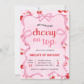 ピンクコケットさくらんぼオントップ誕生日招待状 招待状 (正面)