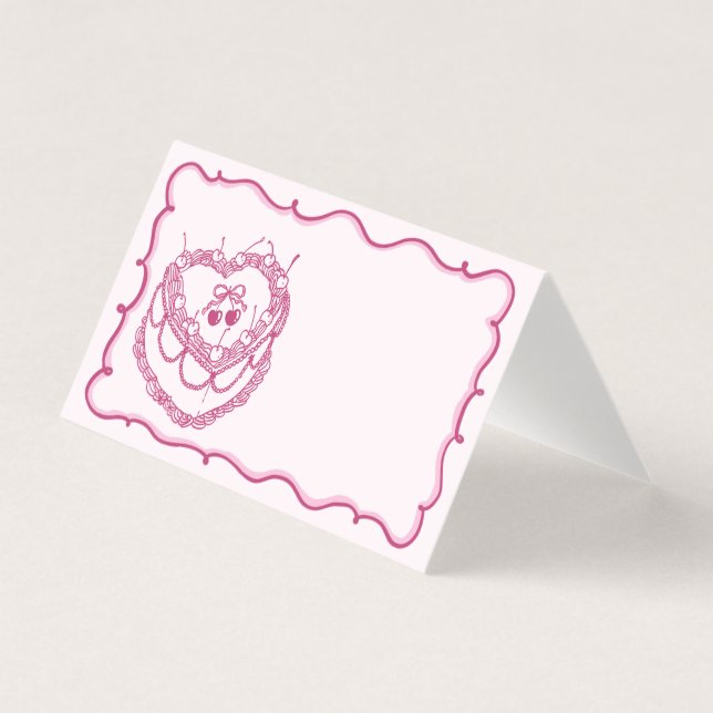 ピンクコケットさくらんぼケーキバチェロレッテプレイスカード (正面)