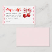 ピンクコケットさくらんぼベビーシャワーおむつラッフル エンクロージャーカード (正面/裏面)