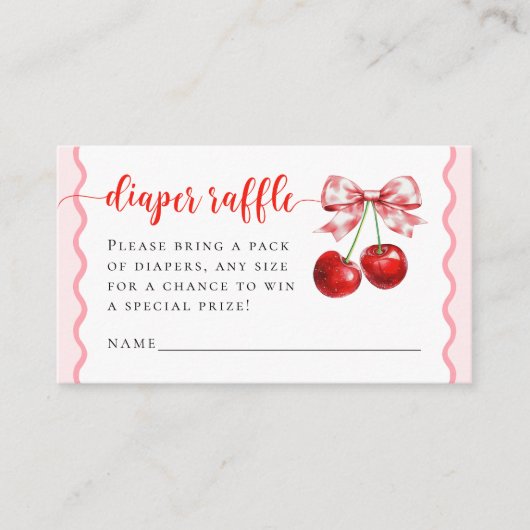 ピンクコケットさくらんぼベビーシャワーおむつラッフル エンクロージャーカード (正面)