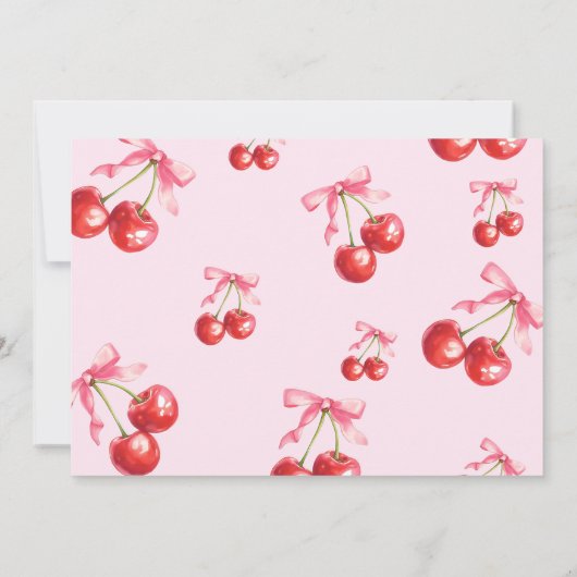ピンクコケットさくらんぼ第1誕生日写真 招待状 (裏面)