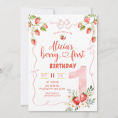 ピンクコケットガールベリースウィートファースト誕生日 招待状 (正面)