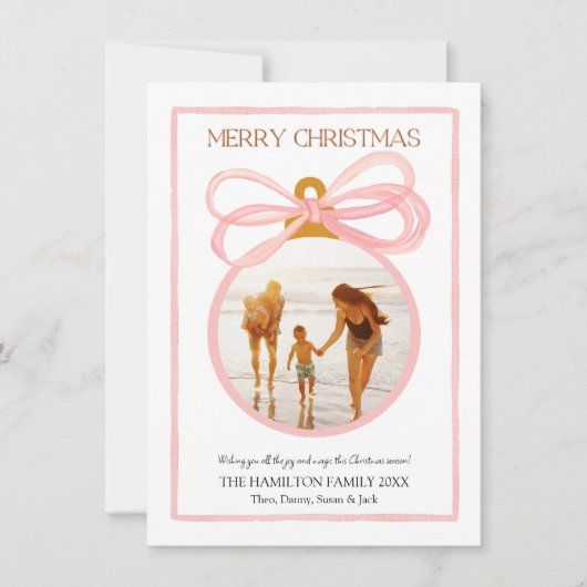 ピンクコケットクリスマスフォトホリデーカード シーズンカード (正面)