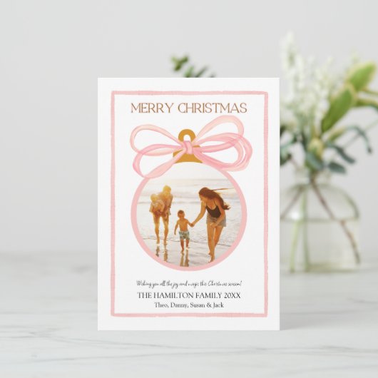 ピンクコケットクリスマスフォトホリデーカード シーズンカード (スタンド正面)