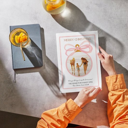 ピンクコケットクリスマスフォトホリデーカード シーズンカード