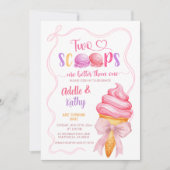 ピンクコケットサマーアイスクリームツインズ誕生日 招待状 (正面)