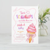 ピンクコケットサマーアイスクリームツインズ誕生日 招待状 (スタンド正面)