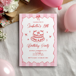 ピンクコケットストライプヴィンテージリボンSweet 16 誕生日 招待状