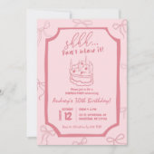 ピンクコケットハートケーキサプライズ誕生日ガール 招待状 (正面)