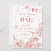 ピンクコケットバニー誕生日招待状 招待状 (正面)