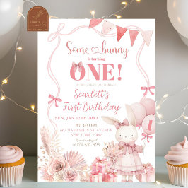 ピンクコケットバニー誕生日招待状 招待状
