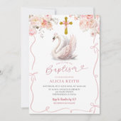 ピンクコケットバプティスガールクラウンスワン招待状 招待状 (正面)