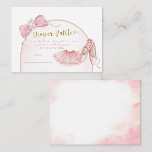 ピンクコケットバレリーナベビーシャワーおむつラッフル エンクロージャーカード (正面/裏面)