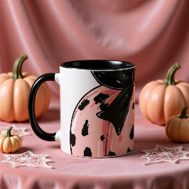 ピンクコケットパンプキンと黒リボンのハロウィン マグカップ