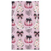 ピンクコケットパンプキン幽霊ハロウィーンパターン スモールペーパーバッグ (裏面)