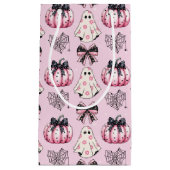 ピンクコケットパンプキン幽霊ハロウィーンパターン スモールペーパーバッグ (正面)