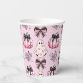 ピンクコケットパンプキン幽霊ハロウィーンパターン 紙コップ (裏面)