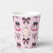 ピンクコケットパンプキン幽霊ハロウィーンパターン 紙コップ (右)