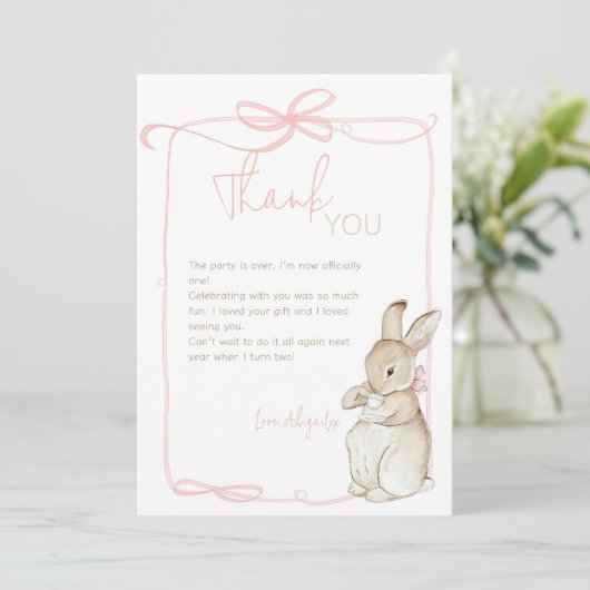 ピンクコケットピーターザラビットファースト誕生日 サンキューカード (スタンド正面)