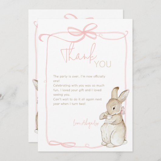 ピンクコケットピーターザラビットファースト誕生日 サンキューカード (正面/裏面)