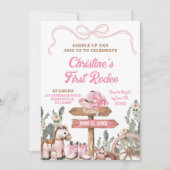 ピンクコケットファーストロデオ誕生日ガール 招待状 (正面)