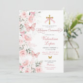 ピンクコケットフローラバタフライファースト聖餐式 招待状 (スタンド正面)
