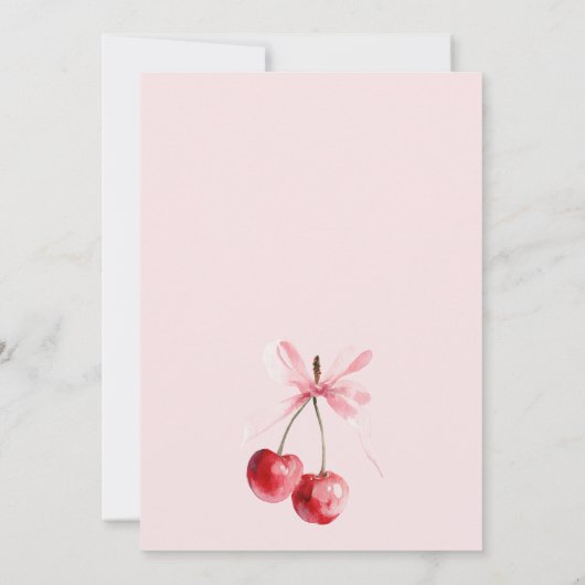 ピンクコケットボウさくらんぼオントップガールベビーシャワー サンキューカード (裏面)