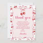 ピンクコケットボウさくらんぼ誕生日サンキューカード サンキューカード (正面)