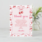 ピンクコケットボウさくらんぼ誕生日サンキューカード サンキューカード (スタンド正面)