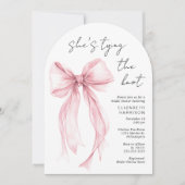 ピンクコケットボウウォーターカラーアーチブライダルシャワー 招待状 (正面)