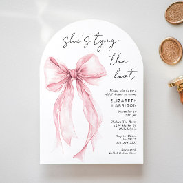 ピンクコケットボウウォーターカラーアーチブライダルシャワー 招待状