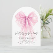 ピンクコケットボウウォーターカラーアーチブライダルシャワー 招待状 (スタンド正面)