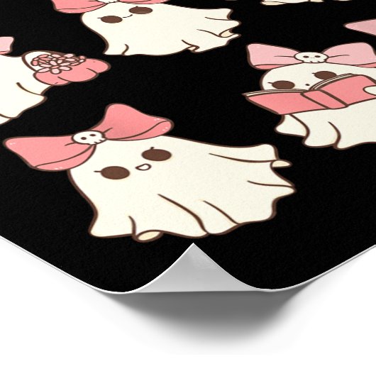 ピンクコケットボウキュート幽霊ハロウィーンシー不気味ズ ポスター (角)