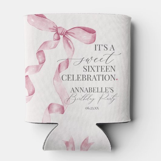 ピンクコケットボウスウィート16誕生日パーティーの好意 缶クーラー (裏面)
