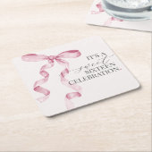 ピンクコケットボウスウィート16誕生日パーティードコール スクエアペーパーコースター (アングル)