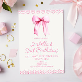 ピンクコケットボウバースデーパーティーの招待 招待状