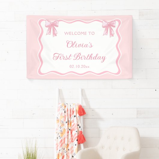 ピンクコケットボウバースデーパーティーへようこそ 横断幕 (インサイチュ)