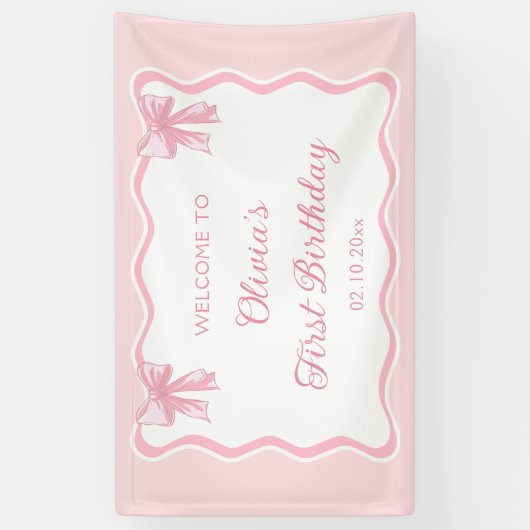 ピンクコケットボウバースデーパーティーへようこそ 横断幕 (縦)