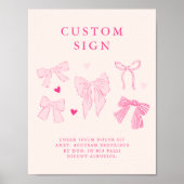 ピンクコケットボウバースデーパーティーカスタムのサイン ポスター (正面)