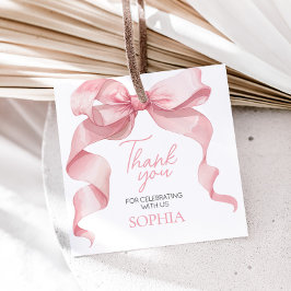 ピンクコケットボウバースデーパーティースクエアメッセージカード フェイバータグ