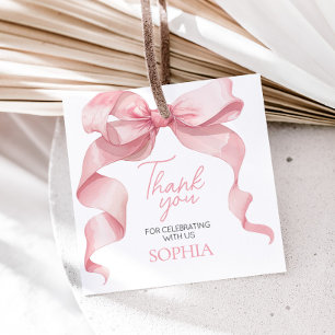 ピンクコケットボウバースデーパーティースクエアメッセージカード フェイバータグ