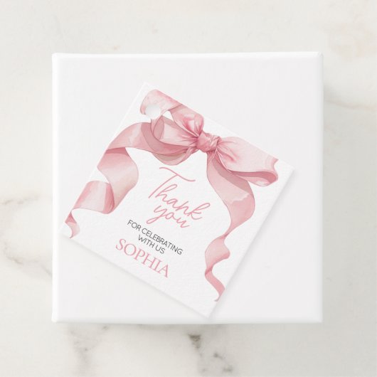 ピンクコケットボウバースデーパーティースクエアメッセージカード フェイバータグ (インサイチュ)