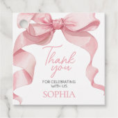 ピンクコケットボウバースデーパーティースクエアメッセージカード フェイバータグ (正面)