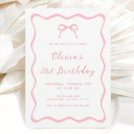 ピンクコケットボウバースデーパーティー大人 招待状