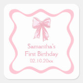 ピンクコケットボウバースデーパーティー スクエアシール (正面)